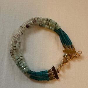 Multi-Strand Teal and Mint Beaded Bracelet - Women's Jewelry
